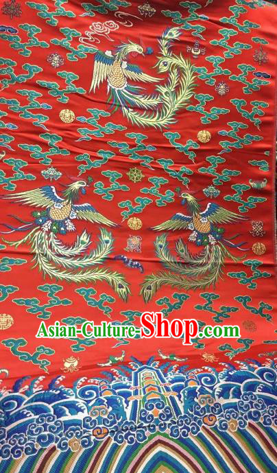 Asian Chinese Red Satin Classical Phoenix Pattern Design Brocade Wedding Dress Fabric Traditional Drapery Silk Material