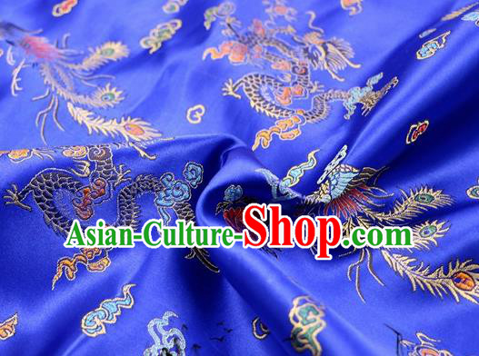 Asian Chinese Classical Dragon Phoenix Pattern Design Royalblue Satin Fabric Brocade Traditional Drapery Silk Material