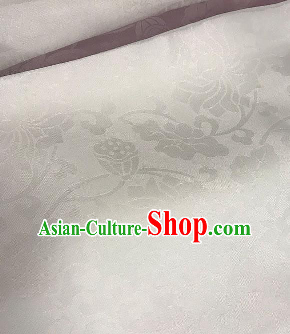 Chinese Tang Suit White Brocade Classical Lotus Pattern Design Satin Fabric Asian Traditional Drapery Silk Material
