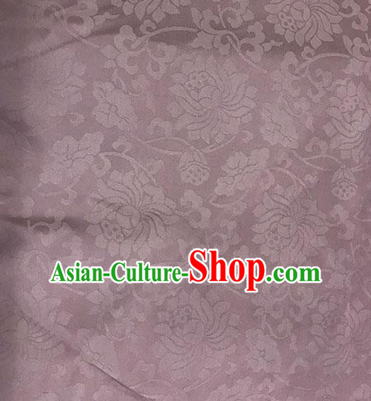 Chinese Tang Suit Lilac Brocade Classical Lotus Pattern Design Satin Fabric Asian Traditional Drapery Silk Material