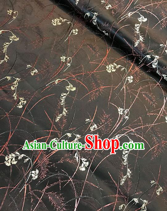 Chinese Tang Suit Black Brocade Classical Orchid Pattern Design Satin Fabric Asian Traditional Drapery Silk Material