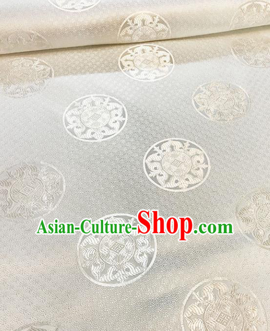 Chinese Tang Suit White Brocade Classical Round Pattern Design Satin Fabric Asian Traditional Drapery Silk Material