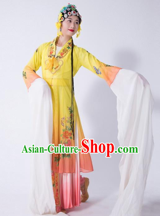 Chinese Traditional Dance Yellow Dress Classical Dance Water Sleeve Beijing Opera Costume for Women