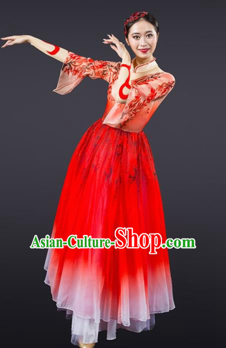 Chinese Traditional Dance Red Dress Classical Dance Stage Performance Costume for Women