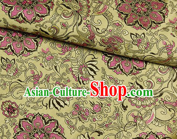 Chinese Classical Rosette Pattern Design Yellow Satin Fabric Brocade Asian Traditional Drapery Silk Material