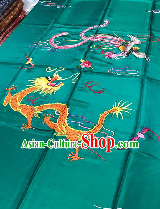 Chinese Classical Dragon Phoenix Pattern Design Green Satin Fabric Brocade Asian Traditional Drapery Silk Material