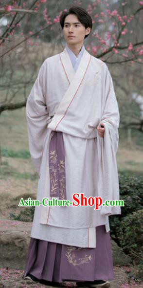 Asian Chinese Ancient Nobility Childe Embroidered Hanfu Dress Traditional Jin Dynasty Scholar Historical Costume for Men