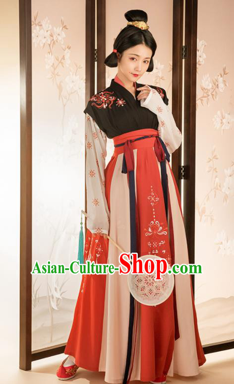 Asian Chinese Ancient Court Lady Embroidered Hanfu Dress Traditional Tang Dynasty Palace Historical Costume for Women