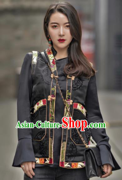 Chinese Traditional Zang Nationality Black Blouse Tibetan Shirt Ethnic Costume for Women