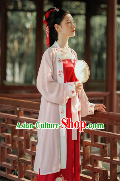 Asian Chinese Ancient Young Lady Embroidered Hanfu Dress Traditional Song Dynasty Historical Costume for Women