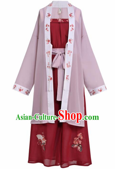 Asian Chinese Ancient Young Lady Embroidered Hanfu Dress Traditional Song Dynasty Historical Costume for Women