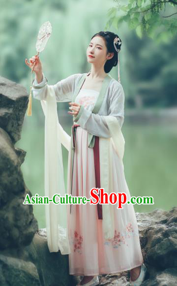 Asian Chinese Ancient Maiden Embroidered Hanfu Dress Traditional Song Dynasty Young Lady Historical Costume for Women