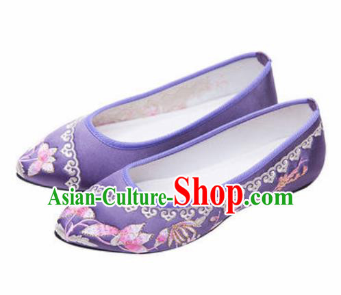 Chinese Traditional Shoes Opera Wedding Shoes Hanfu Princess Shoes Embroidered Purple Shoes for Women