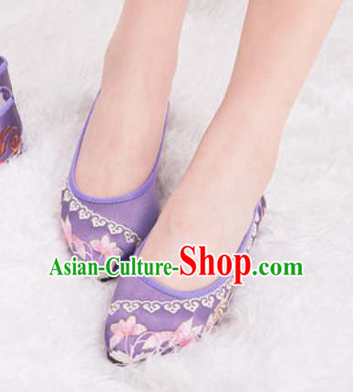 Chinese Traditional Shoes Opera Wedding Shoes Hanfu Princess Shoes Embroidered Purple Shoes for Women