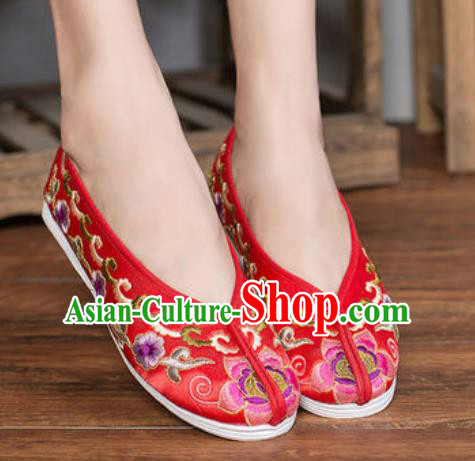 Chinese Embroidered Plum Shoes Traditional Opera Red Satin Shoes Wedding Shoes Hanfu Princess Shoes for Women