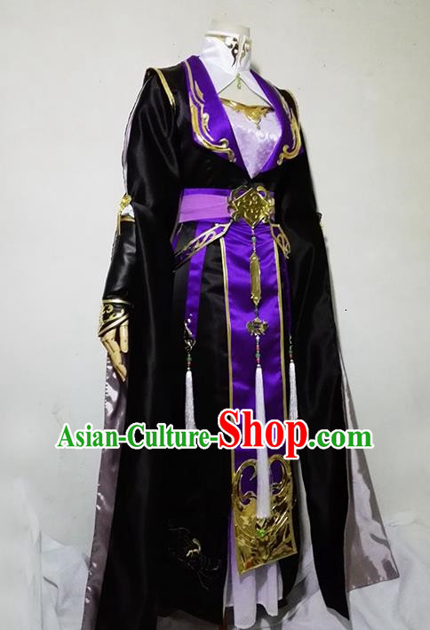 Chinese Traditional Cosplay Female Knight Costume Ancient Swordsman Black Dress for Women