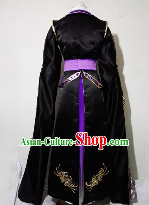 Chinese Traditional Cosplay Female Knight Costume Ancient Swordsman Black Dress for Women