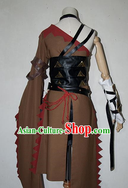 Chinese Traditional Cosplay Female Knight Brown Costume Ancient Swordsman Dress for Women