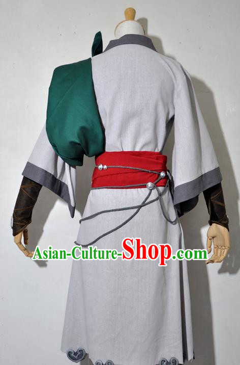 Chinese Traditional Cosplay Young Hero Grey Costume Ancient Swordsman Hanfu Clothing for Men