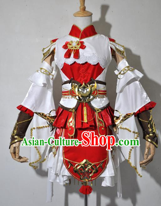 Top Grade Cosplay Fairy Witch Costume Ancient Female Swordsman Red Dress for Women