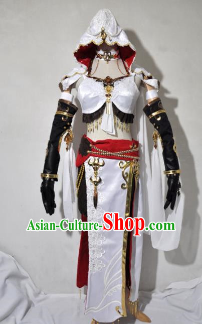 Top Grade Cosplay Fairy Witch Costume Ancient Female Swordsman White Dress for Women