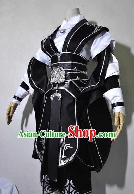 Chinese Traditional Cosplay Young Knight Black Costume Ancient Swordsman Hanfu Clothing for Men