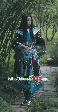 Chinese Traditional Cosplay General Young Knight Blue Costume Ancient Swordsman Hanfu Clothing for Men