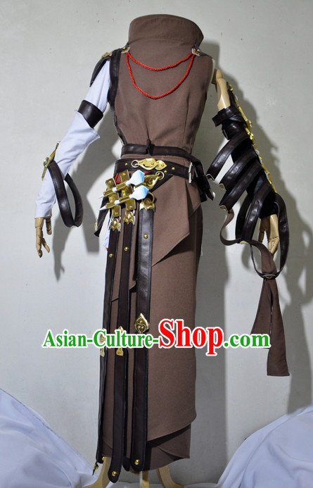 Chinese Traditional Cosplay Knight Brown Costume Ancient Swordsman Hanfu Clothing for Men