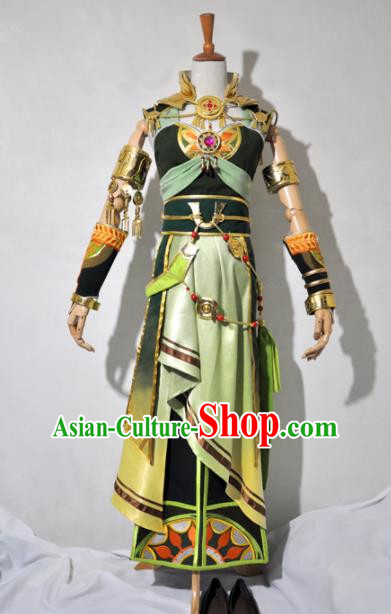 Chinese Traditional Cosplay Female Knight Costume Ancient Princess Swordsman Green Dress for Women