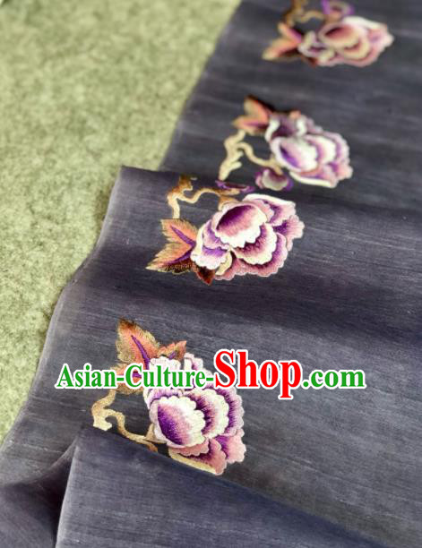Traditional Chinese Embroidered Deep Grey Silk Fabric Classical Pattern Design Brocade Fabric Asian Satin Material
