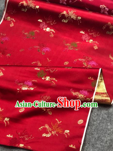 Traditional Chinese Red Silk Fabric Classical Chrysanthemum Pattern Design Brocade Fabric Asian Satin Material
