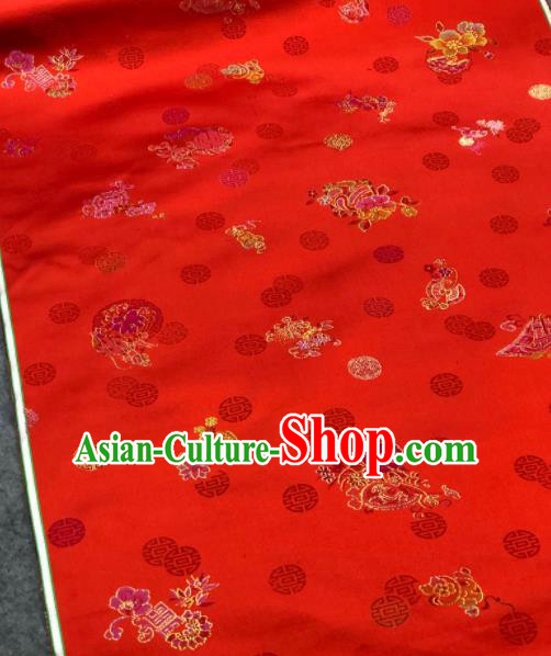Traditional Chinese Embroidered Red Silk Fabric Classical Pattern Design Brocade Fabric Asian Satin Material
