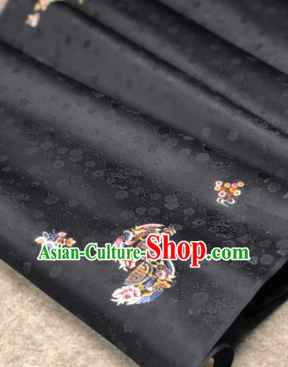 Traditional Chinese Embroidered Peony Black Silk Fabric Classical Pattern Design Brocade Fabric Asian Satin Material