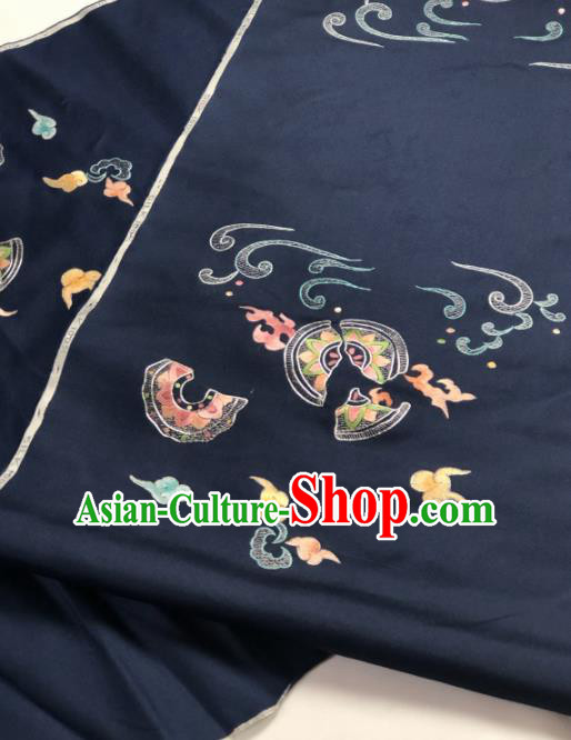 Traditional Chinese Embroidered Navy Silk Fabric Classical Pattern Design Brocade Fabric Asian Satin Material