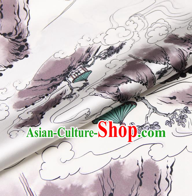 Chinese Traditional Classical Pattern White Brocade Damask Asian Satin Drapery Silk Fabric