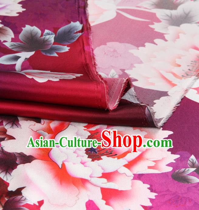 Chinese Traditional Classical Peony Pattern Rosy Brocade Damask Asian Satin Drapery Silk Fabric