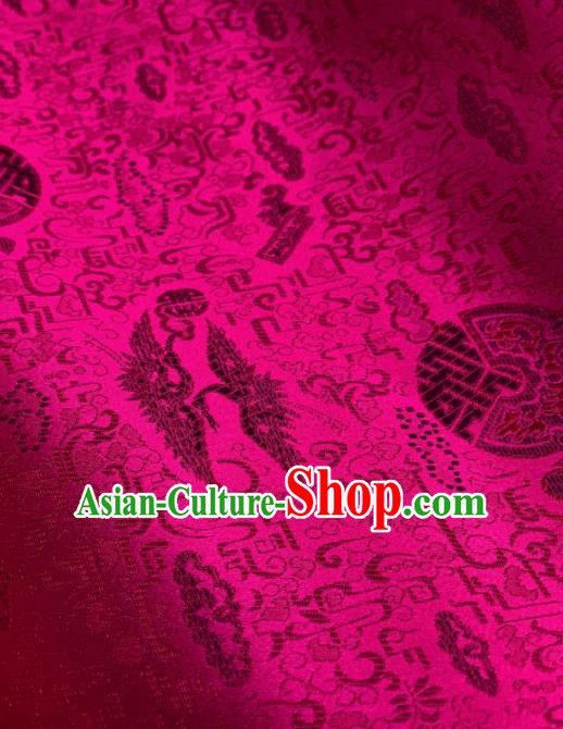 Traditional Chinese Satin Classical Cranes Pattern Design Rosy Brocade Fabric Asian Silk Fabric Material