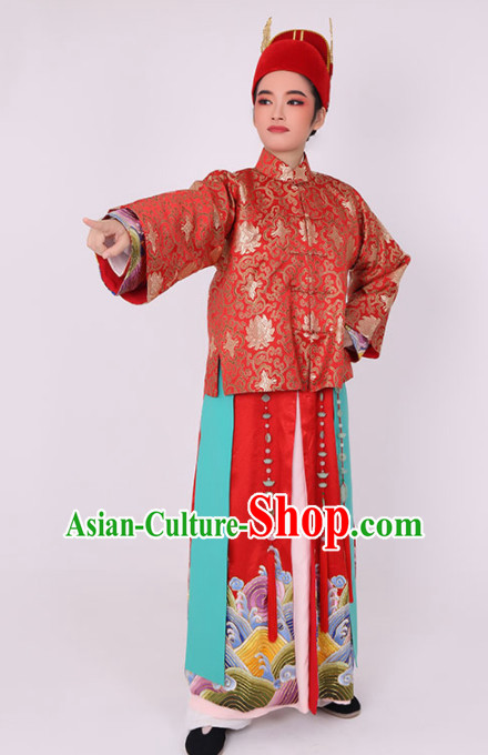Chinese Traditional Beijing Opera Wedding Costume Ancient Bridegroom Red Clothing for Men