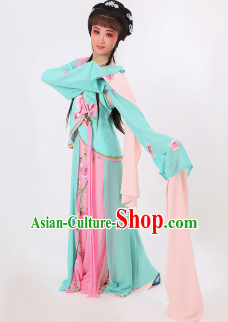 Chinese Traditional Peking Opera Diva Costume Ancient Maidservants Embroidered Green Dress for Women