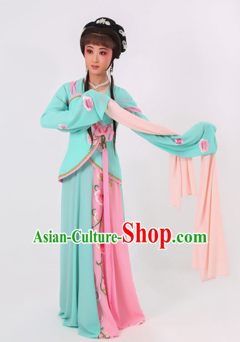 Chinese Traditional Peking Opera Diva Costume Ancient Maidservants Embroidered Green Dress for Women