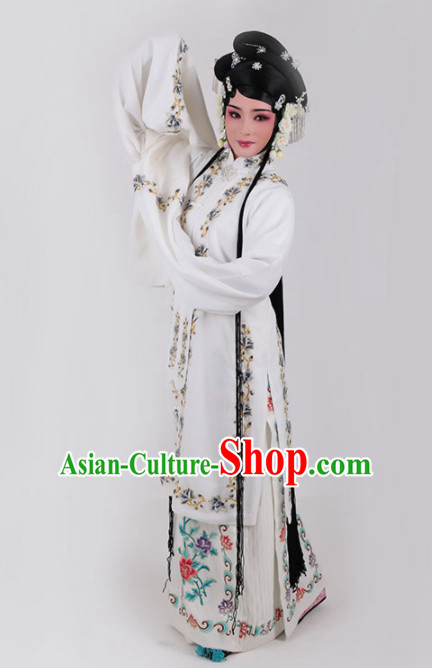Chinese Traditional Peking Opera Actress Princess White Dress Ancient Court Lady Embroidered Costume for Women
