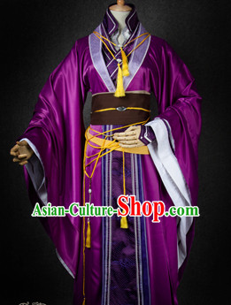 Chinese Traditional Cosplay King Royal Highness Purple Costume Ancient Swordsman Hanfu Clothing for Men