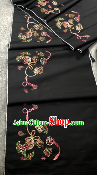 Traditional Chinese Satin Classical Embroidered Pattern Design Black Brocade Fabric Asian Silk Fabric Material