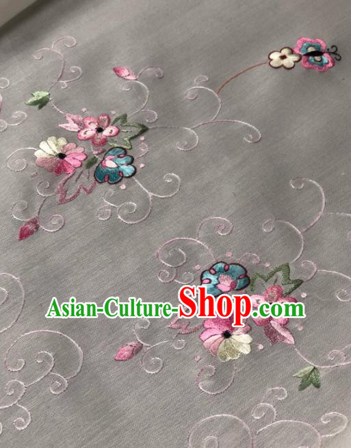 Traditional Chinese Satin Classical Embroidered Flowers Pattern Design White Brocade Fabric Asian Silk Fabric Material