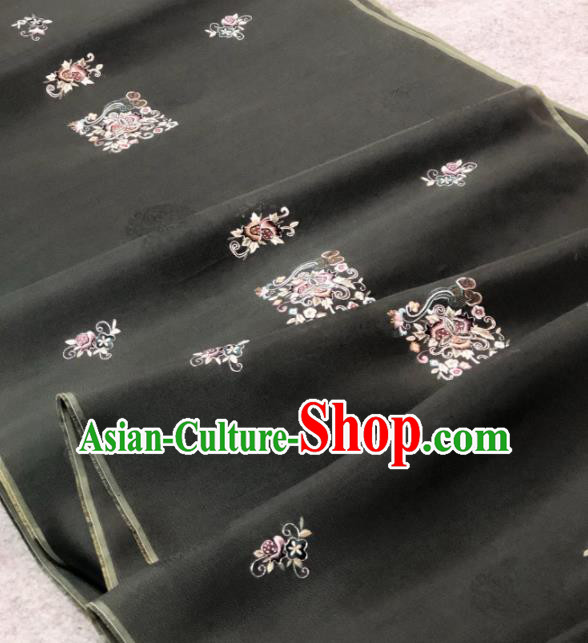 Traditional Chinese Satin Classical Embroidered Pattern Design Black Brocade Fabric Asian Silk Fabric Material