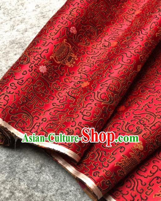 Traditional Chinese Red Satin Classical Censer Pattern Design Brocade Fabric Asian Silk Fabric Material