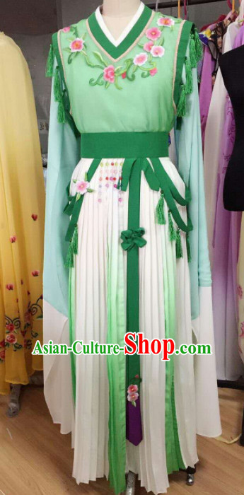 Traditional Chinese Peking Opera Diva Green Dress Ancient Court Maid Embroidered Costume for Women