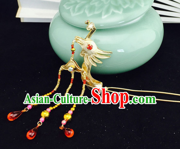 Chinese Ancient Court Princess Golden Phoenix Head Hairpins Traditional Beijing Opera Diva Hair Accessories for Adults