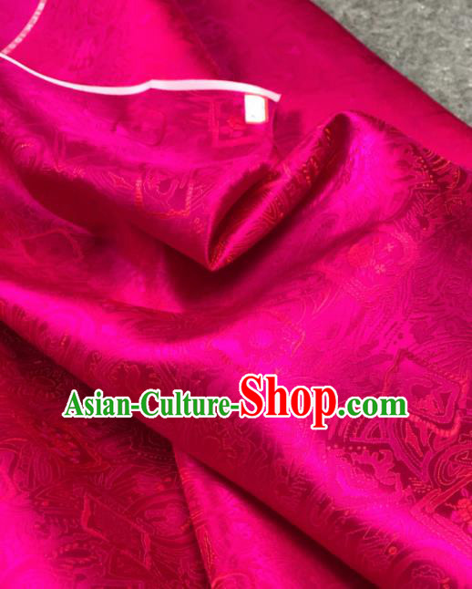 Traditional Chinese Rosy Silk Fabric Classical Peony Pattern Design Brocade Fabric Asian Satin Material