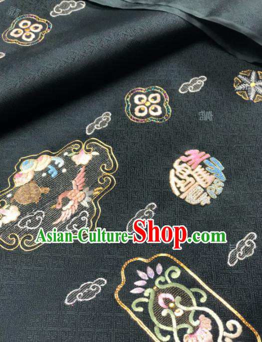 Traditional Chinese Black Silk Fabric Classical Embroidered Pattern Design Brocade Fabric Asian Satin Material